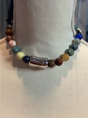 Simon Sebbag Multicolor Bead Necklace with Silver Center